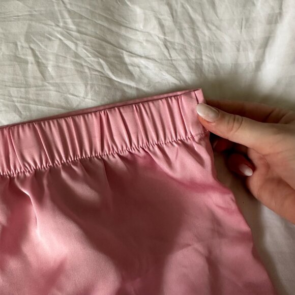 PJ SET - La Vie en Rose Satin Crop Button-Down Shirt and Satin Shorts Candy Pink - Picture 10 of 11